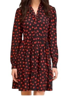 Kate Spade Heartbeat Tie-Neck Shirtdress Black/Magenta Size 4 NWT